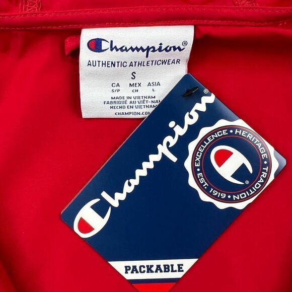 New Champion Men US S Red Jacket Windbreaker Anorak Hood Sport Casual Bulldog  - Picture 11 of 13